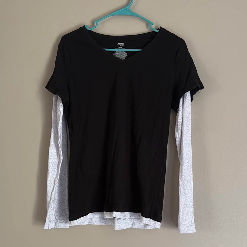 Danskin Now Black and White Long Sleeve T-Shirt